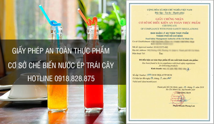 giấy phép an toàn thực phẩm cơ sở chế biến nước ép trái cây