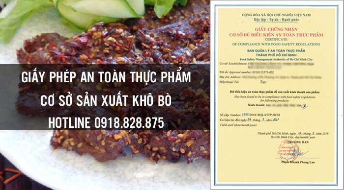 giấy phép an toàn thực phẩm cơ sở sản xuất khô bò