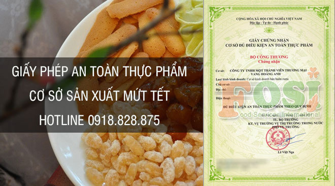 Giấy phép an toàn thực phẩm cơ sở sản xuất mứt tết