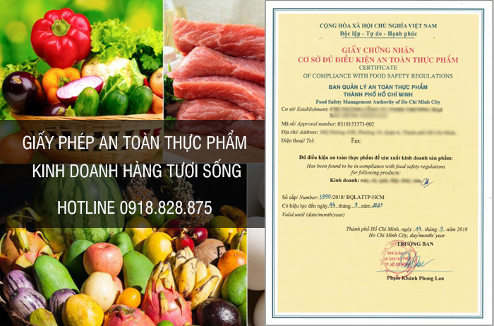 giấy phép an toàn thực phẩm kinh doanh hàng tươi sống