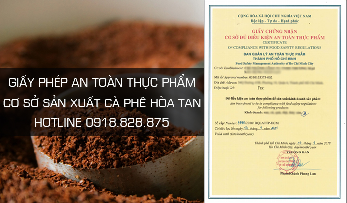 Giấy phép an toàn thực phẩm cơ sở sản xuất cà phê hòa tan