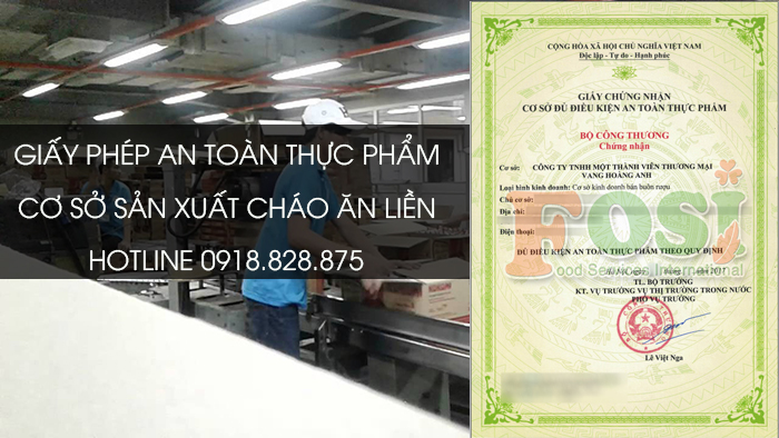 giấy phép vệ sinh an toàn thực phẩm cơ sở sản xuất cháo ăn liền